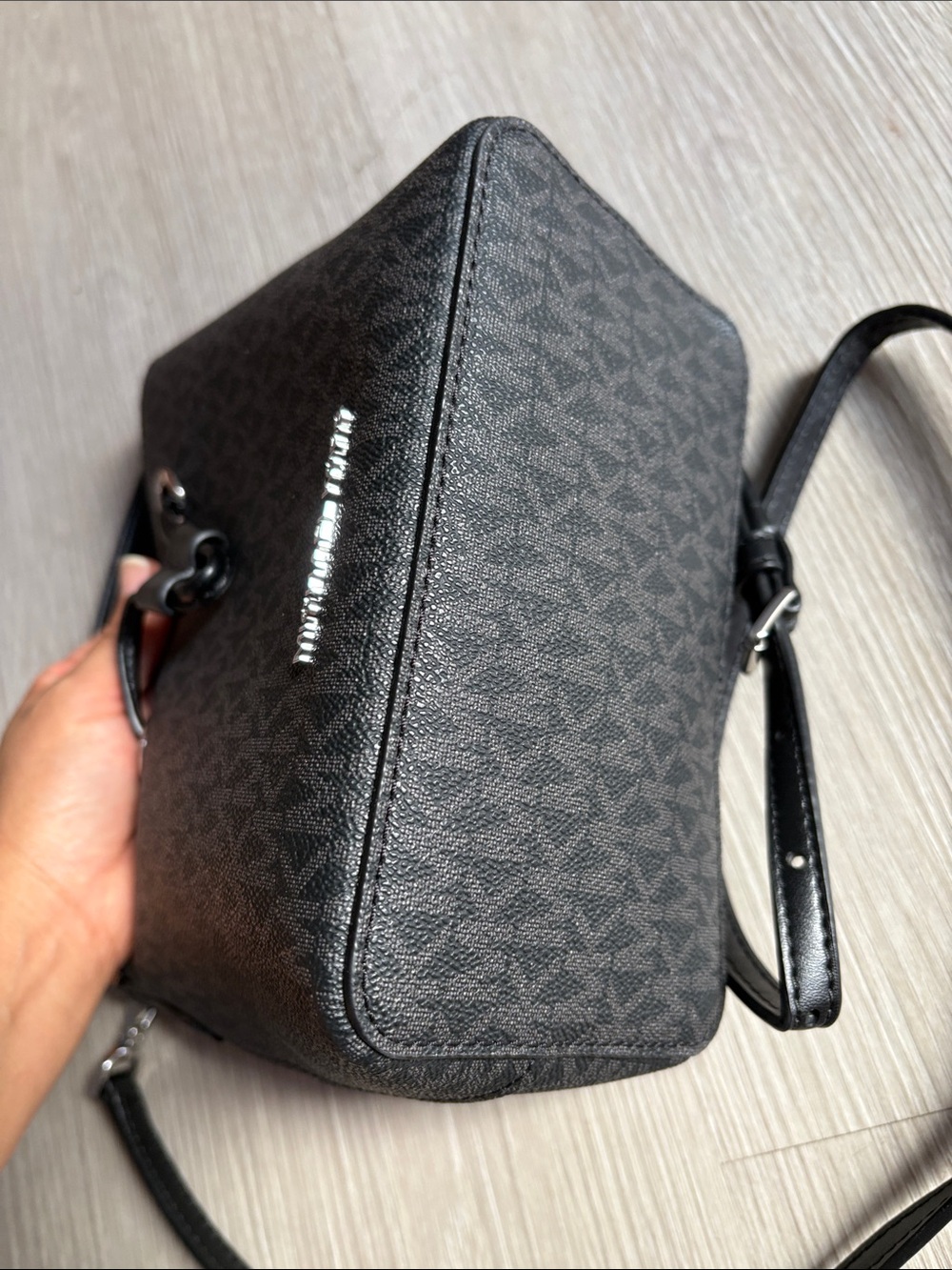 Michael Kors Gray MK Monogram Drawstring Bucket Bag - Picture 6 of 7